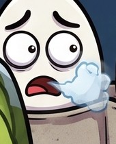 Gary, the white egg, looking anxious